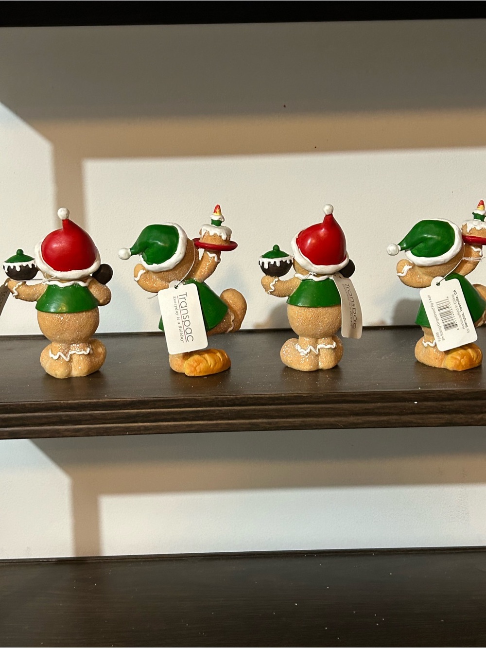 Set of 4 Gingerbread Holiday Figurines - Green & Red Accents - Picture 7 of 7